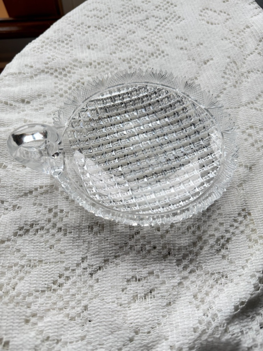 Strawberry Cut Glass Serving Dish with Handle - Clear